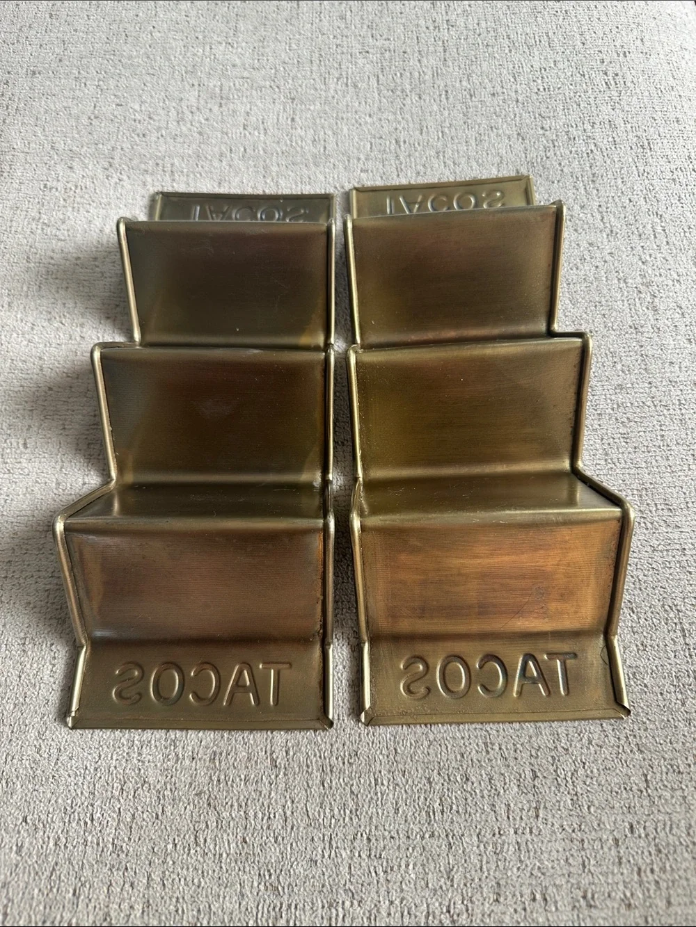 Vintage Mid-Century Modern Solid Brass Taco Holder Stands - Set of 2